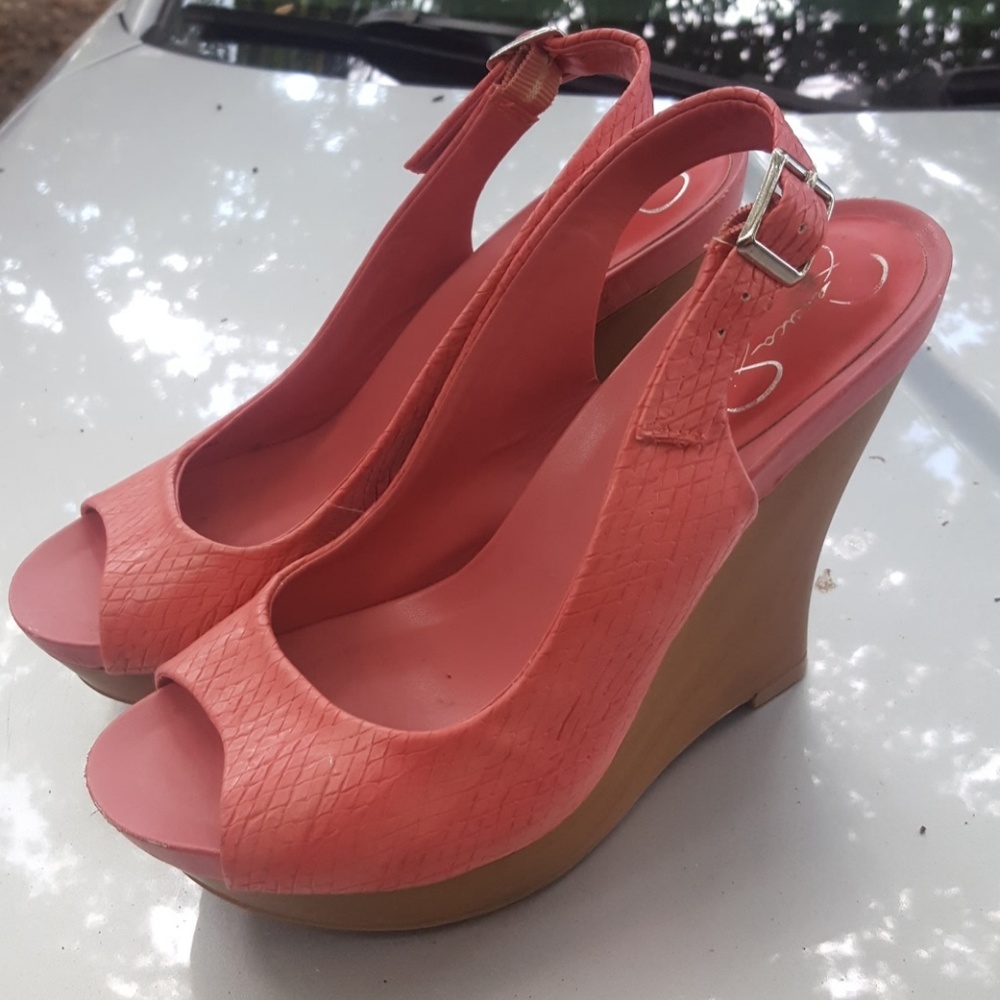 Jessica Simpson pink peep toe wedges